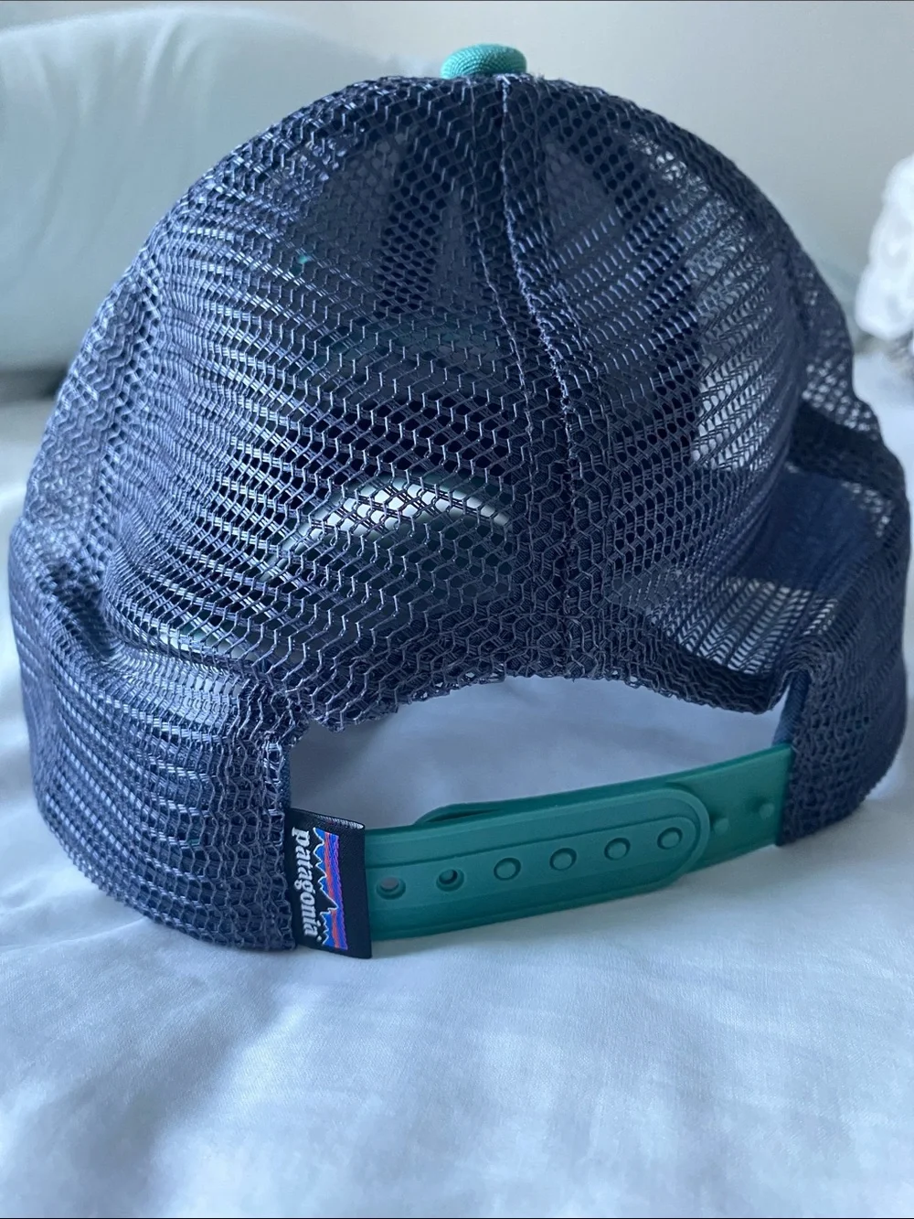 Patagonia Teal and Navy Mesh Trucker Hat with Mountain Patch